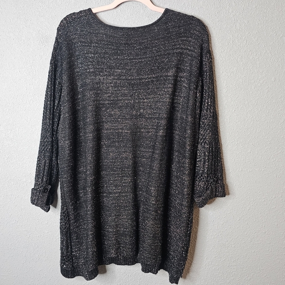 GNW Womens Plus 2X Black Sweater‎ Silver Tinsel Sparkle Threading Oversized - Picture 7 of 10